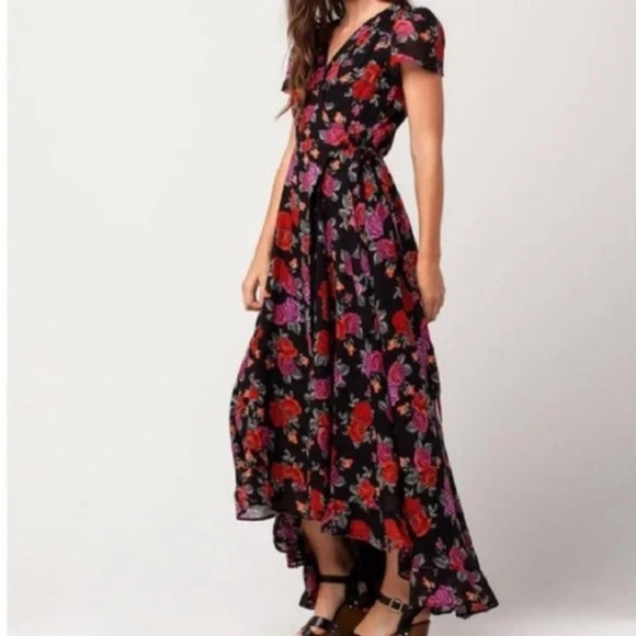 Patrons of Peace black,red,pink small floral print flowing cotton dress. - Picture 11 of 11